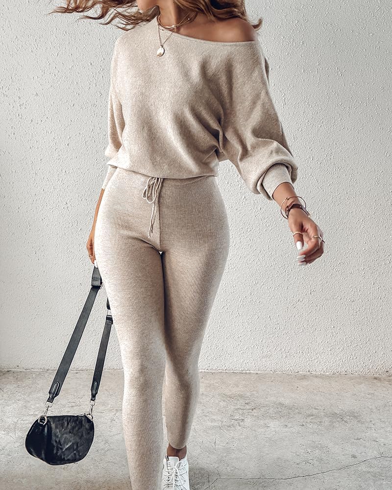 CHICME Store طقم استرخاء مكون من قطعتين بأكمام طويلة بلوزة محبوكة وسروال بسحاب - Image 5